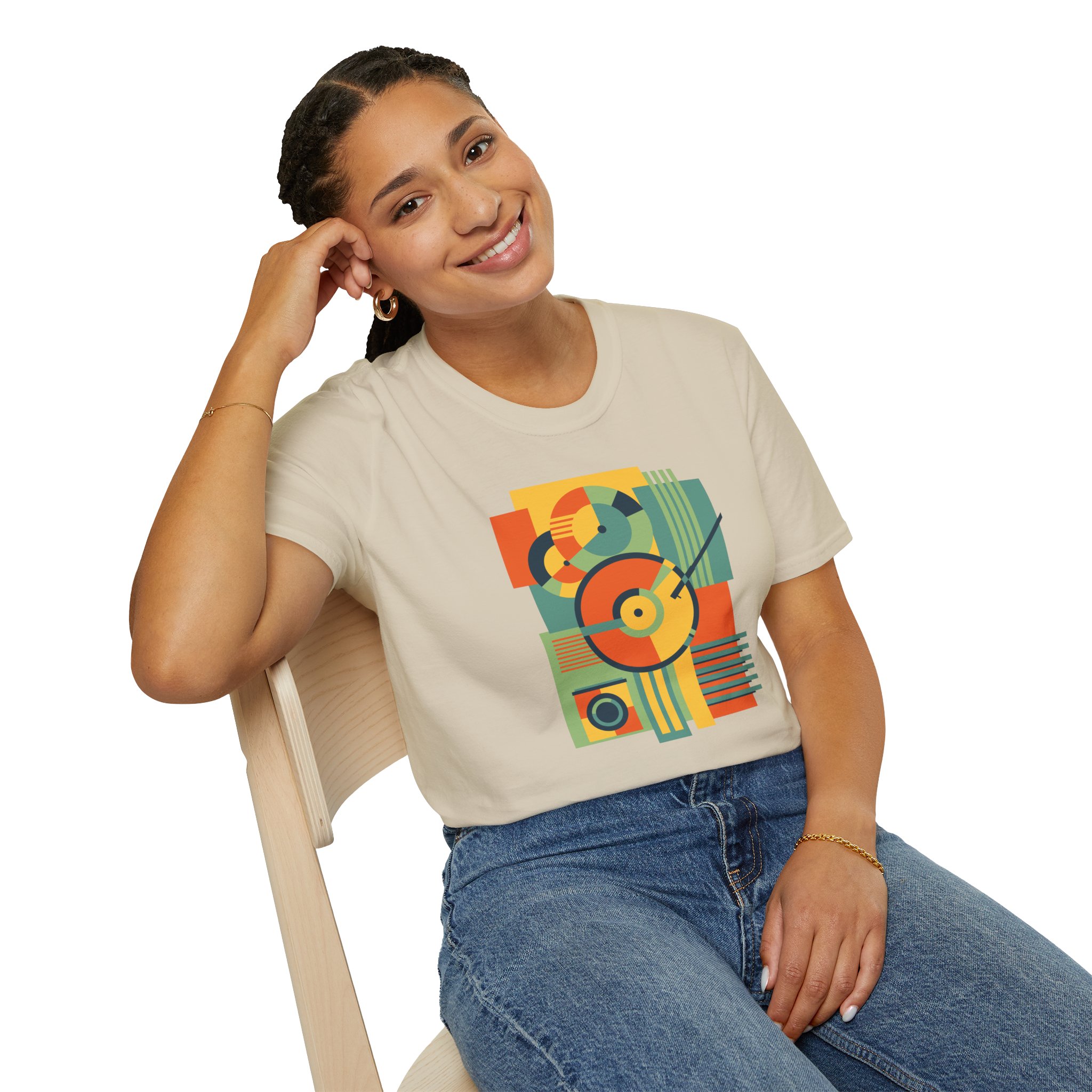 Retro Geometric Vinyl Record T-Shirt - Image 47