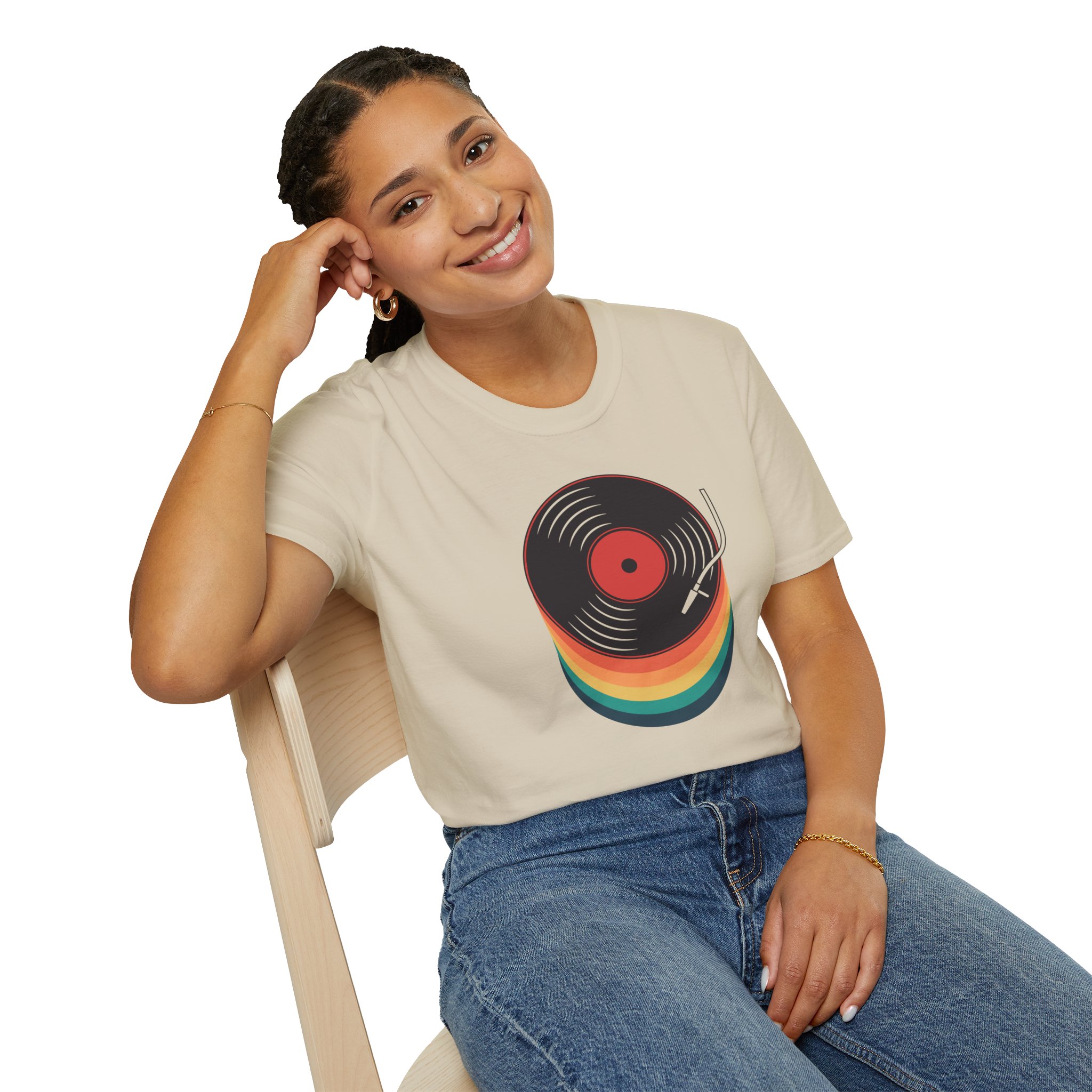 Retro Vinyl Record T-Shirt — Rainbow Stack Turntable Tee - Image 38