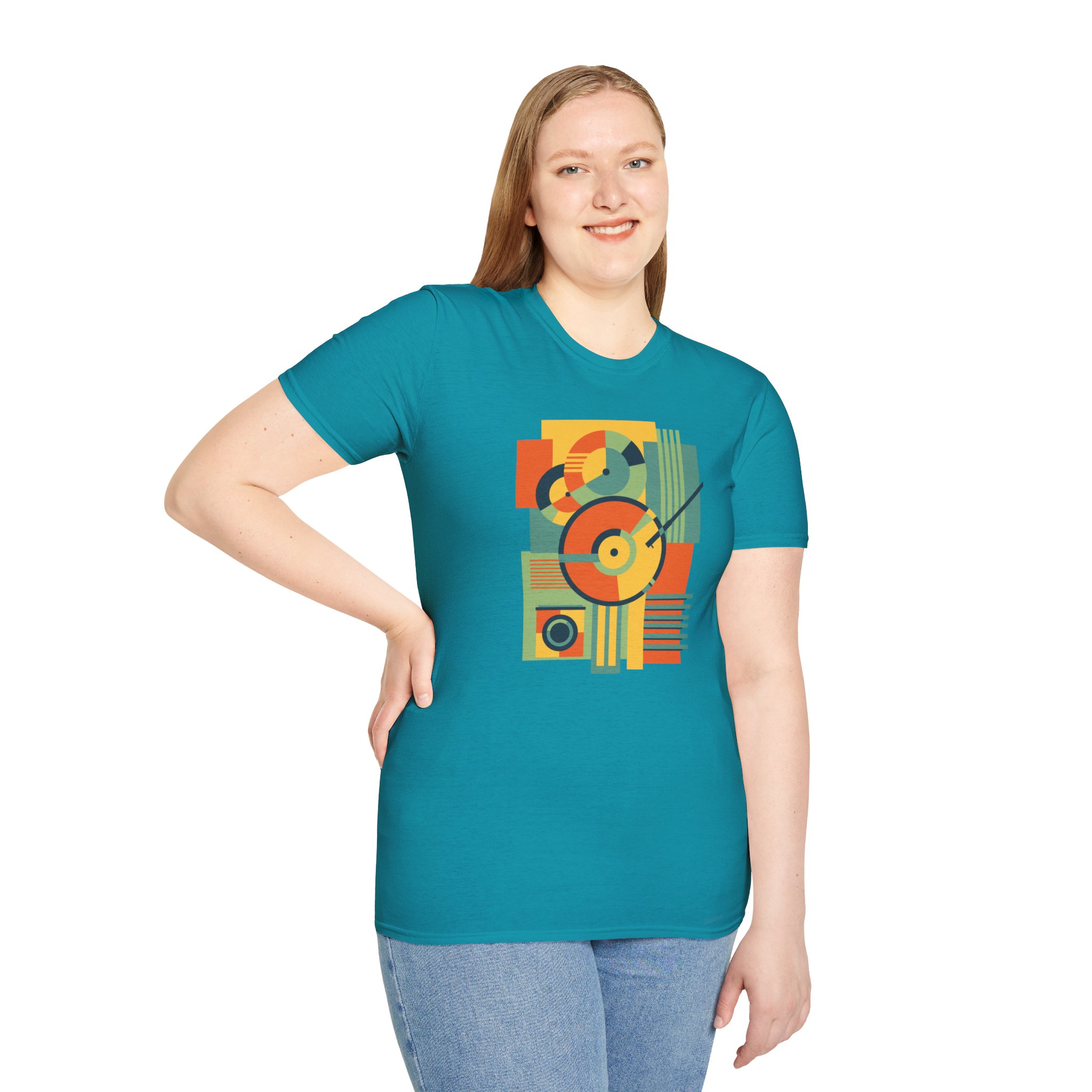 Retro Geometric Vinyl Record T-Shirt - Image 85