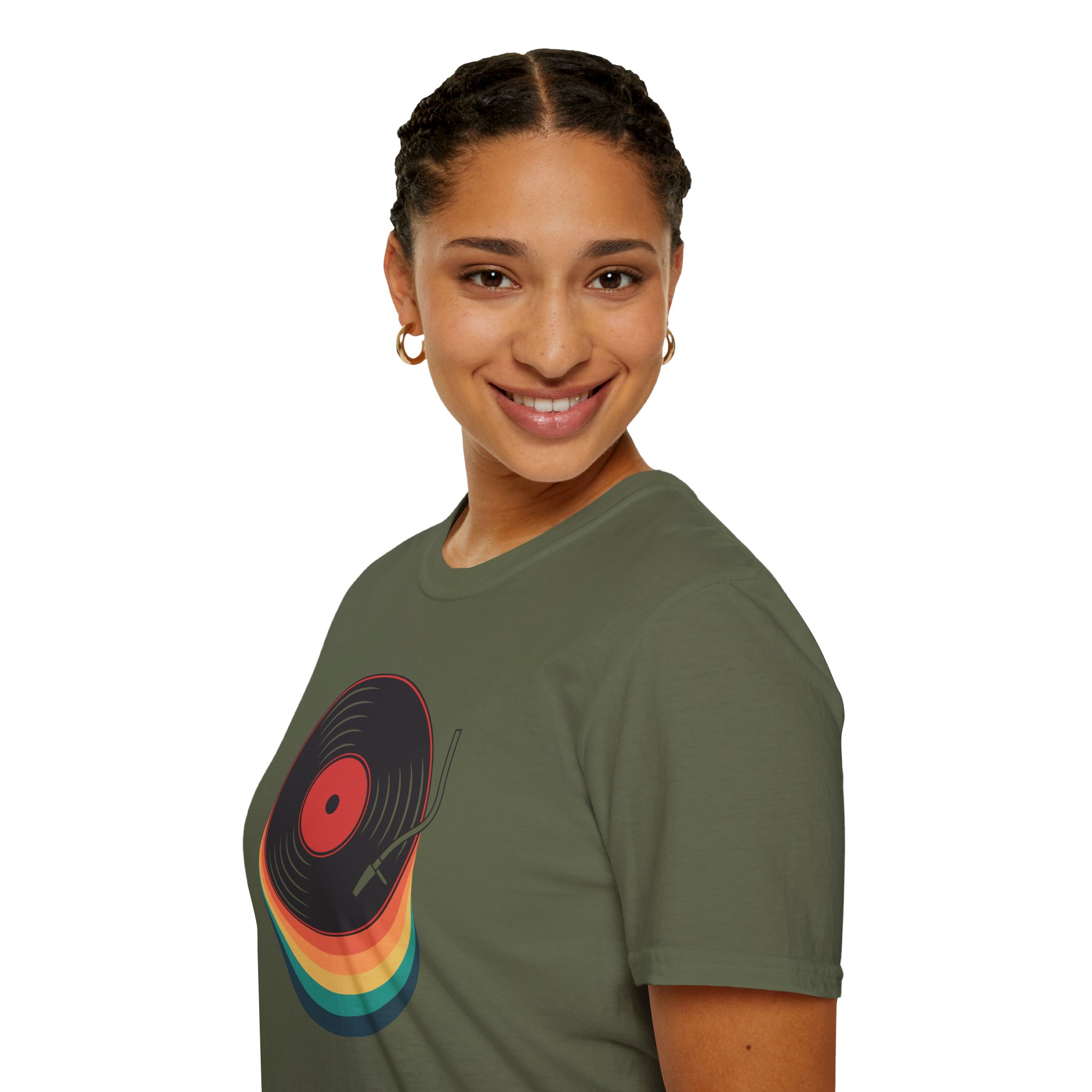 Retro Vinyl Record T-Shirt — Rainbow Stack Turntable Tee - Image 100