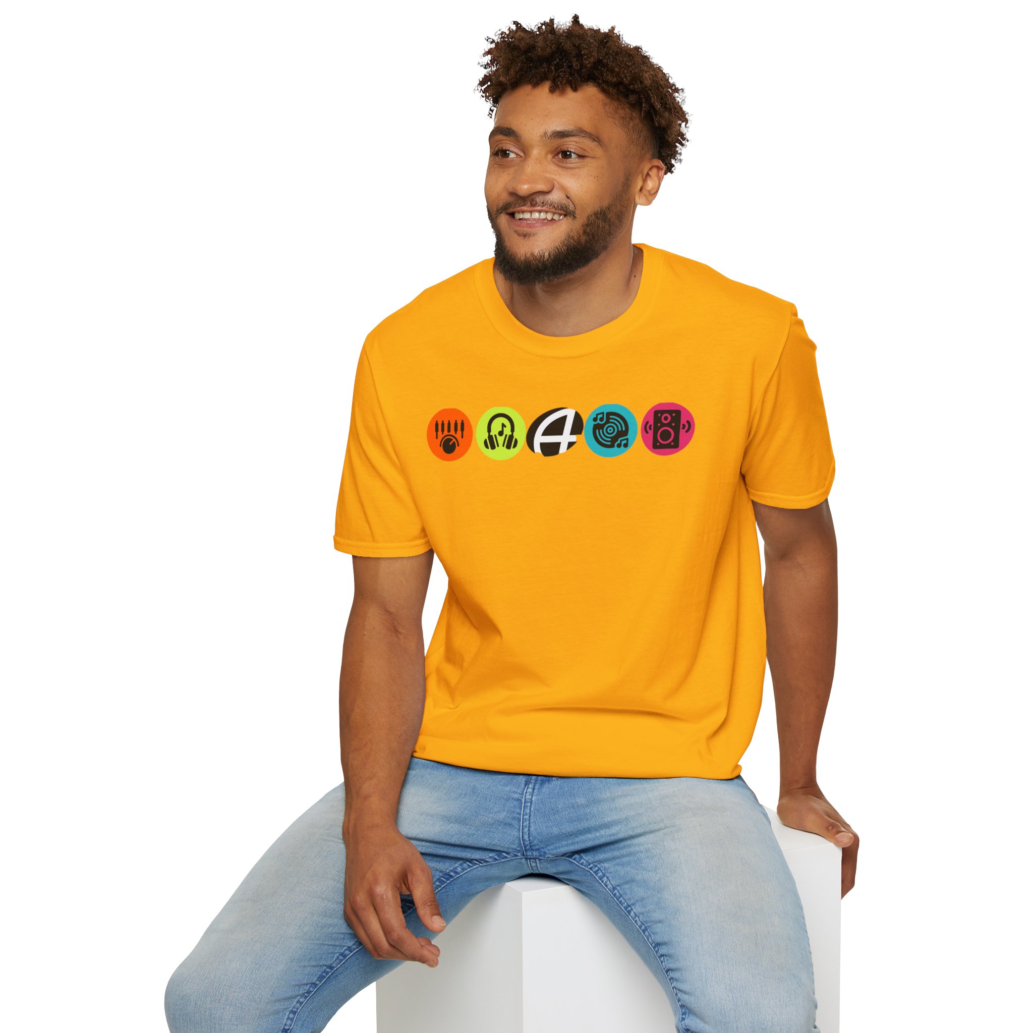 Music Icon Row T-Shirt — Colorful Band Equipment Graphic Tee - Image 35