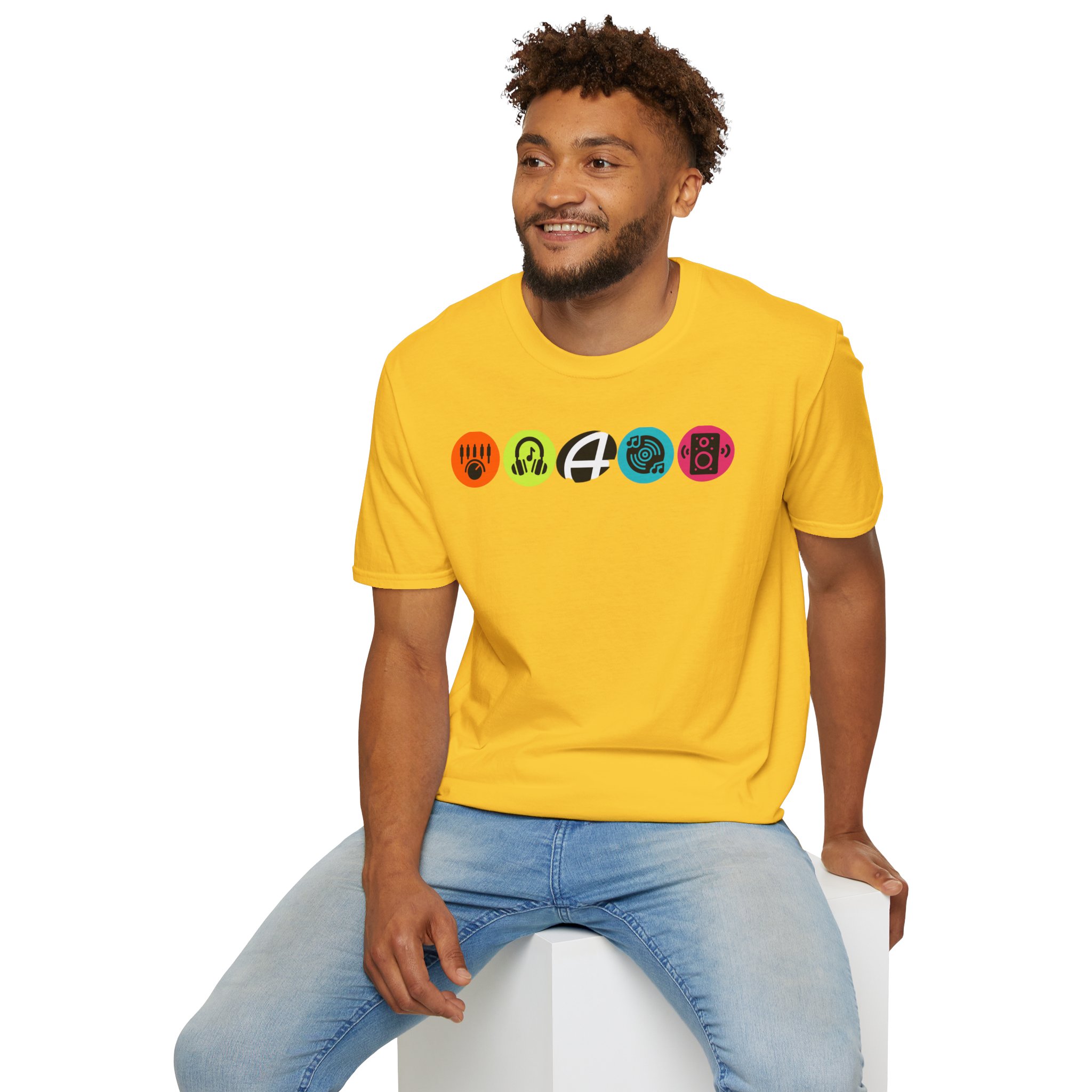 Music Icon Row T-Shirt — Colorful Band Equipment Graphic Tee - Image 53