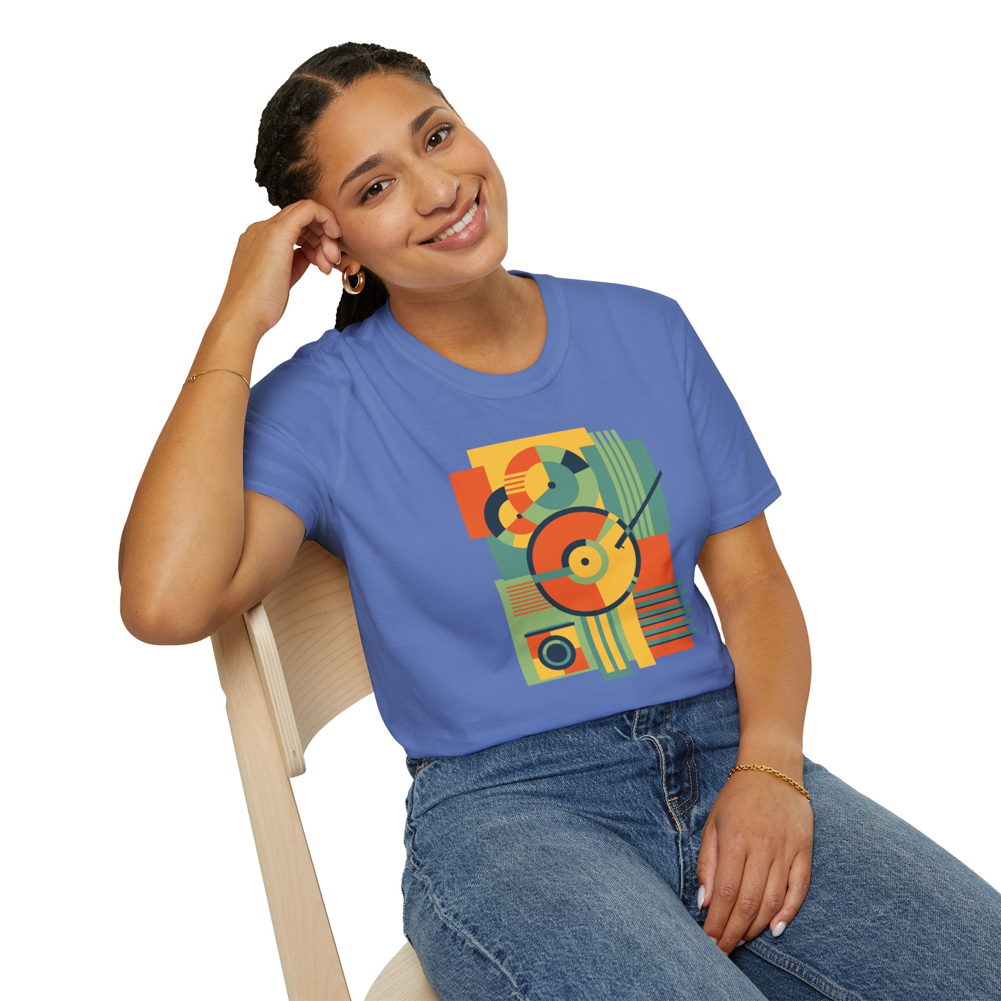 Retro Geometric Vinyl Record T-Shirt - Image 103