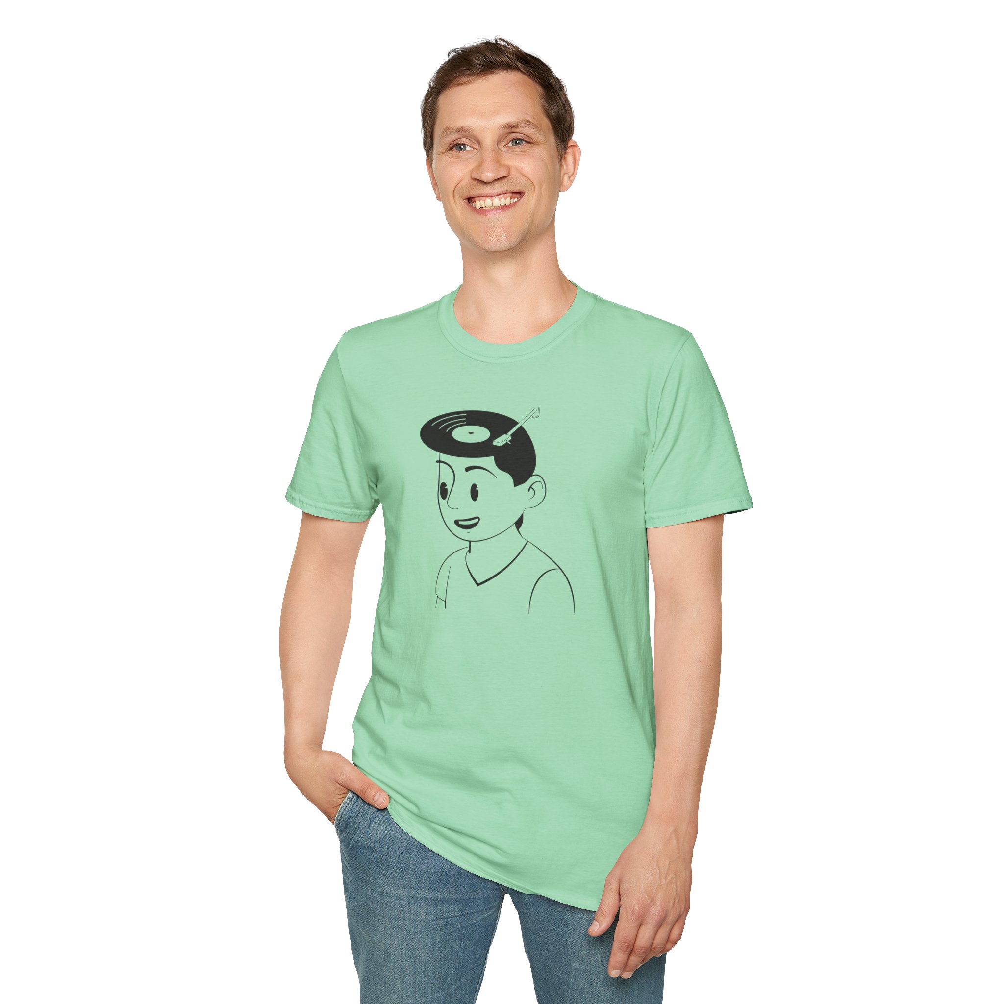 Retro Vinyl Head Illustration T-Shirt - Image 7
