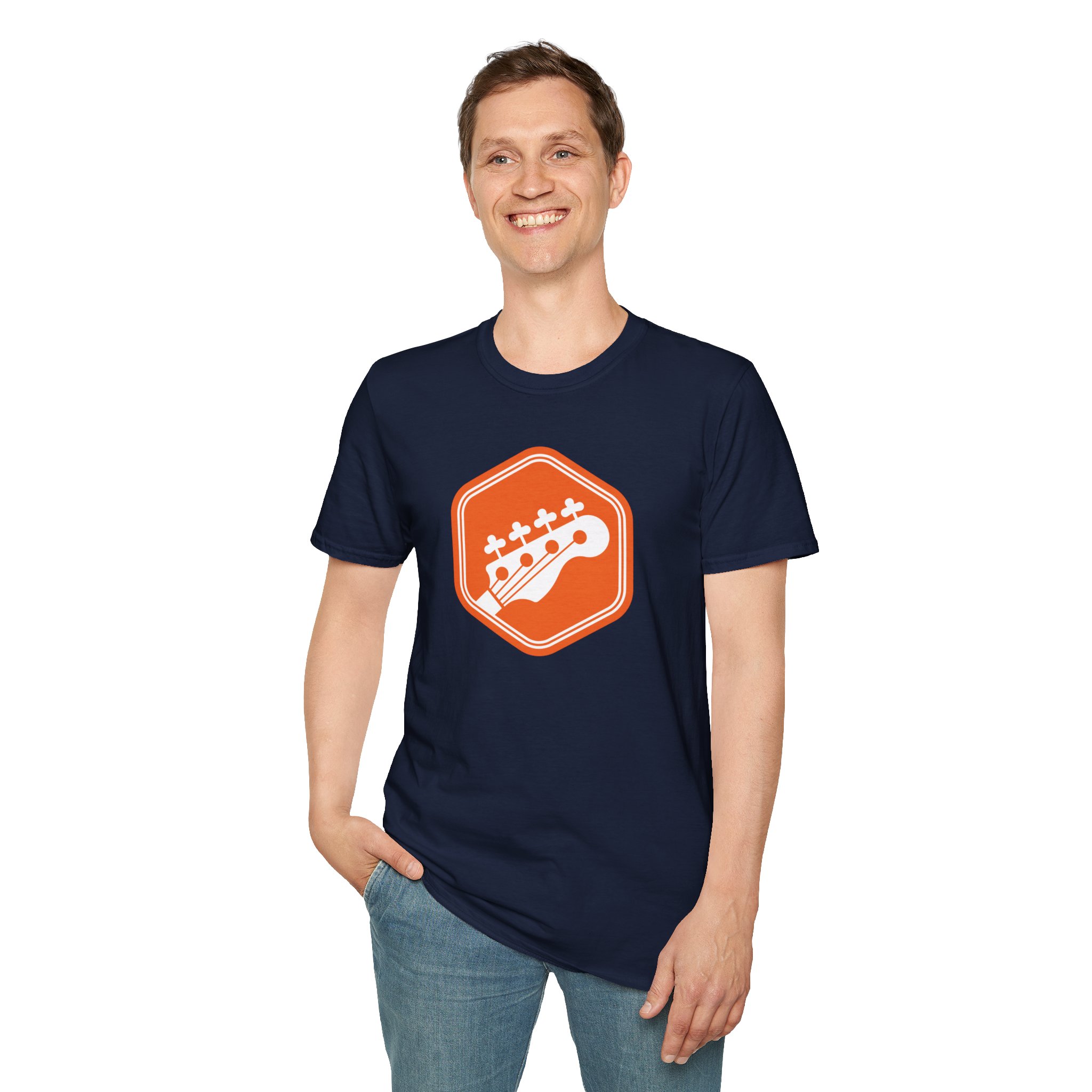 Orange Bass Guitar Badge T-Shirt — Retro Musician Tee for Bass Players - Image 99