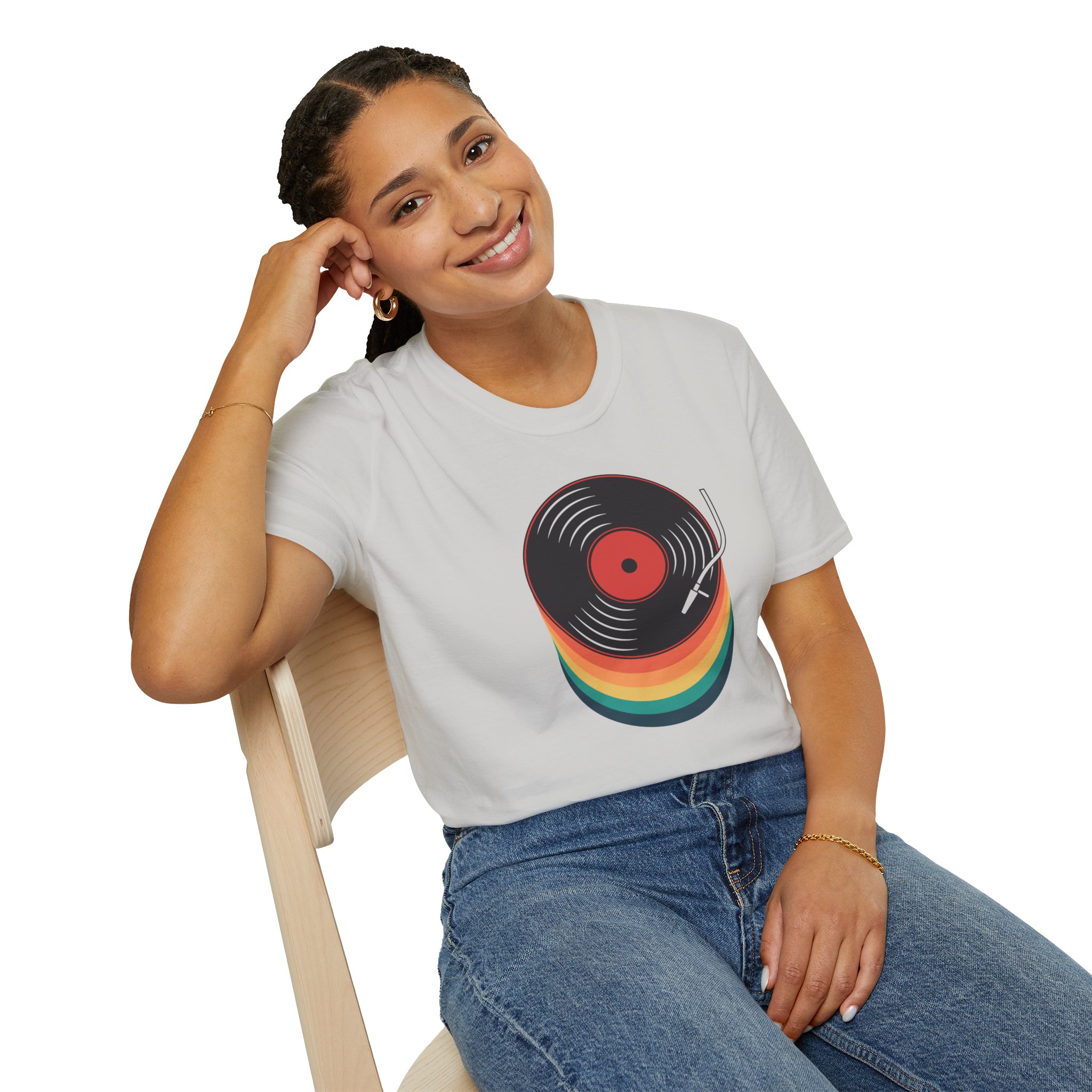 Retro Vinyl Record T-Shirt — Rainbow Stack Turntable Tee - Image 48