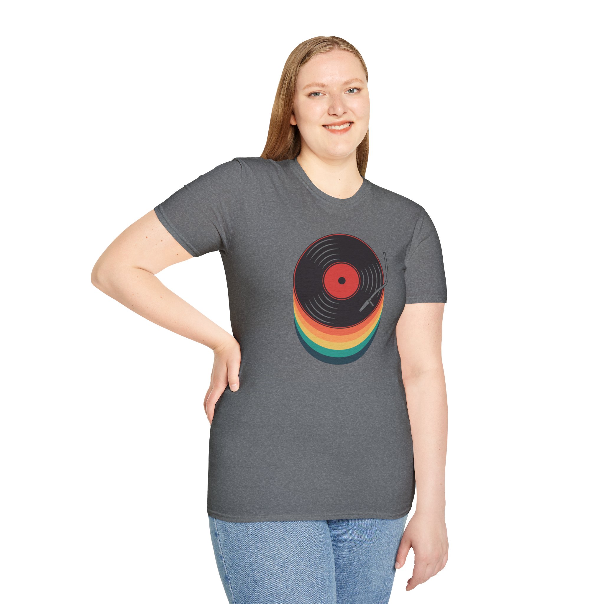 Retro Vinyl Record T-Shirt — Rainbow Stack Turntable Tee - Image 115
