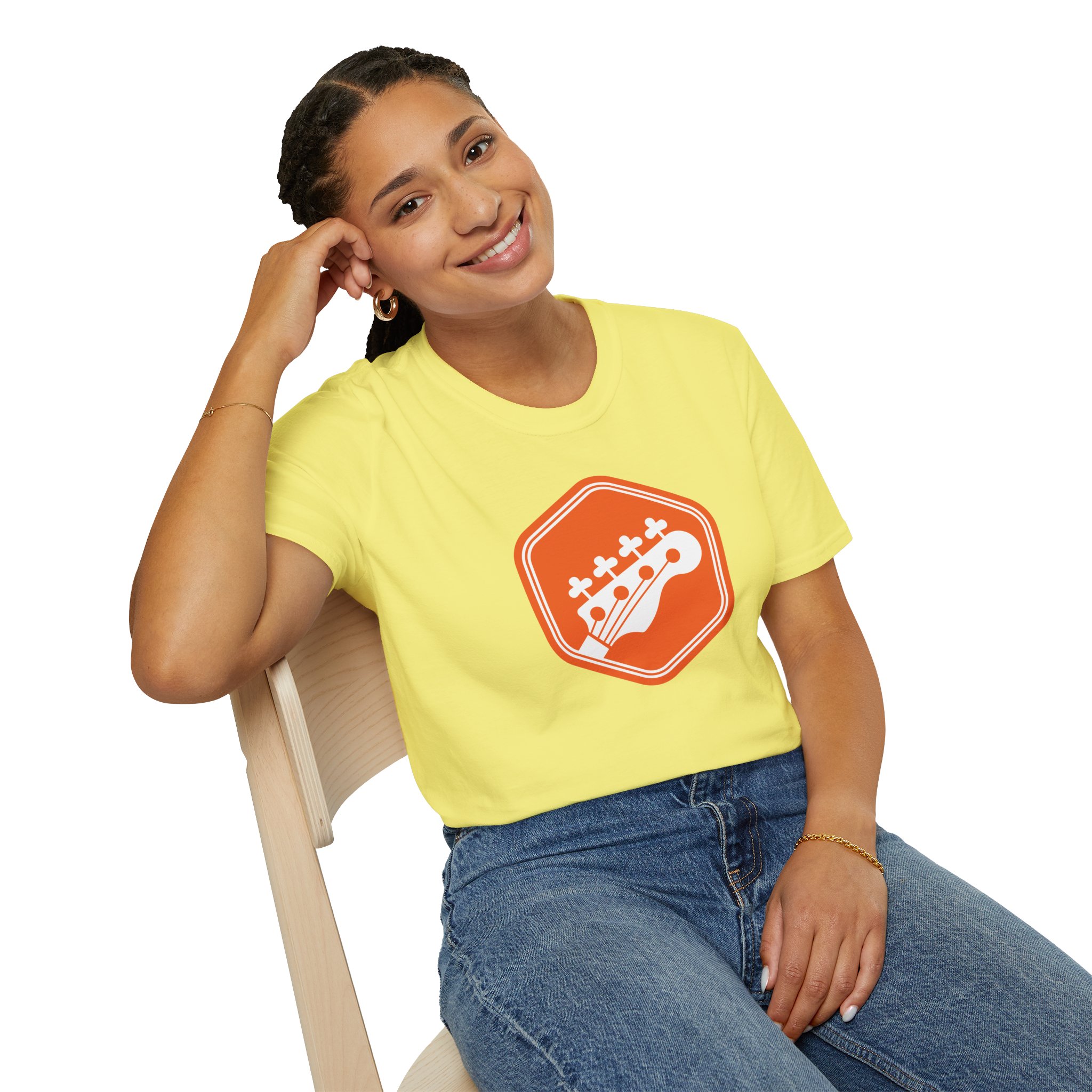 Orange Bass Guitar Badge T-Shirt — Retro Musician Tee for Bass Players - Image 53