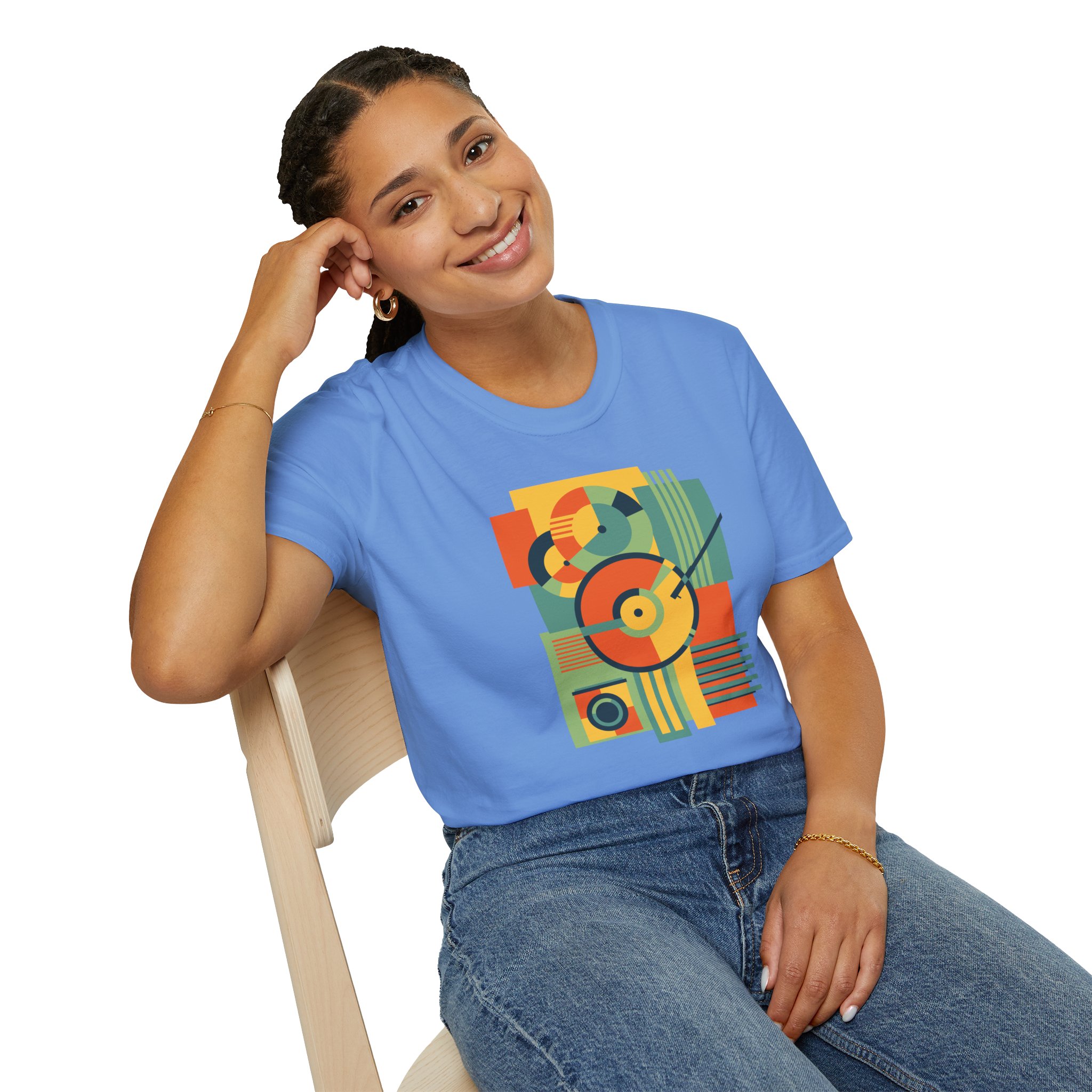 Retro Geometric Vinyl Record T-Shirt - Image 95