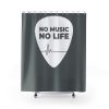 No Music No Life Shower Curtain — Guitar Pick Design with Heartbeat for Music Lovers - Thumbnail Image 2