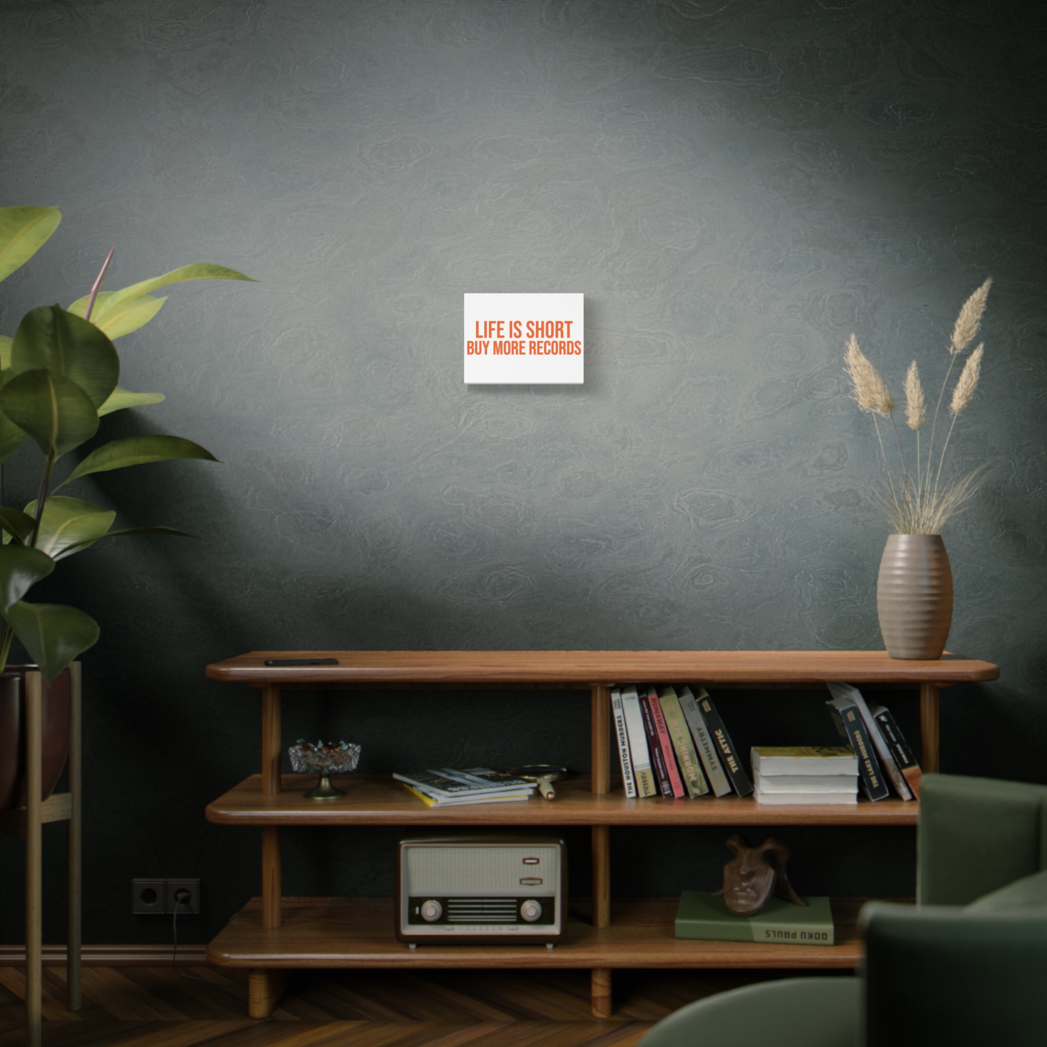 Canvas Wall Art - "Life Is Short, Buy More Records" Orange Typography - Image 5