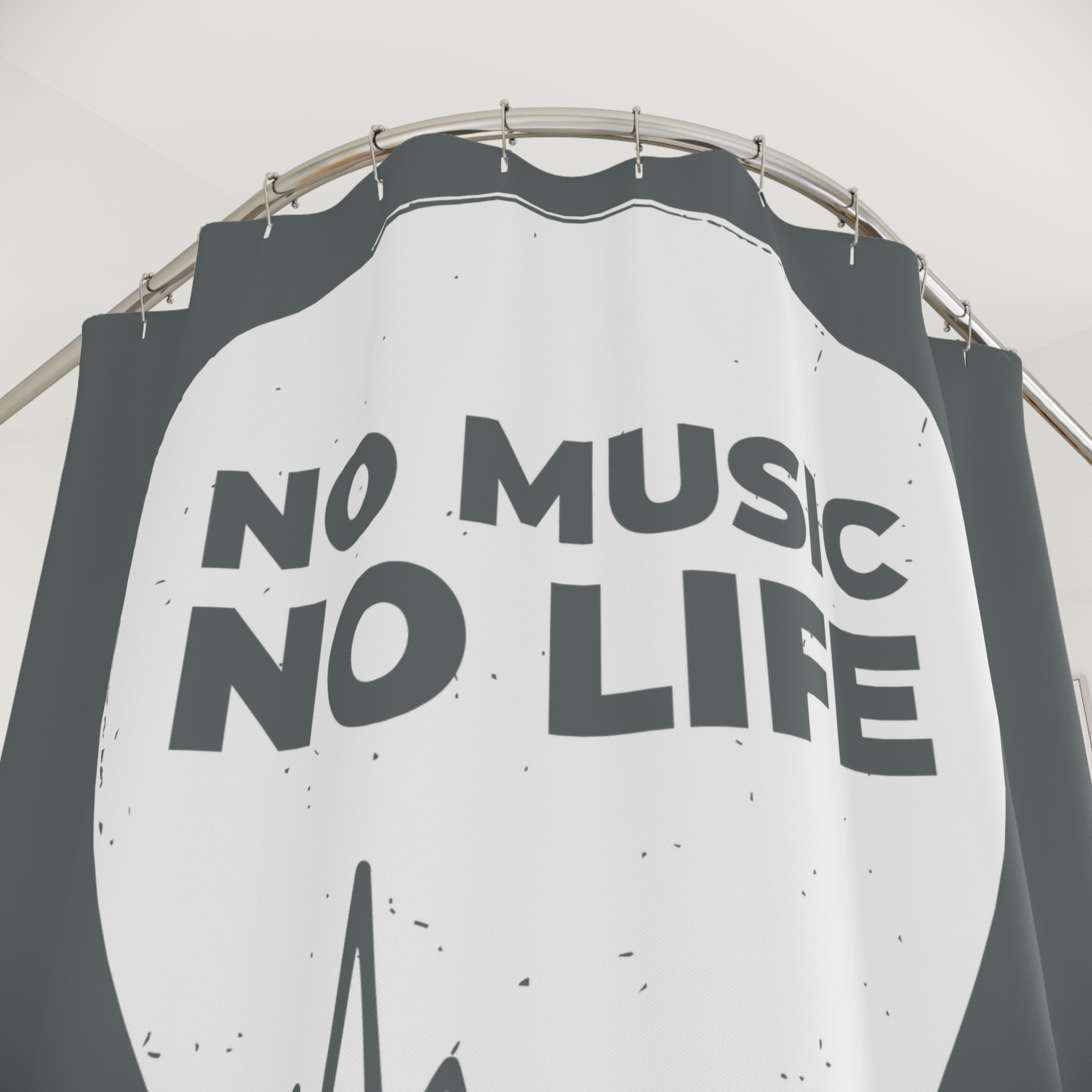 No Music No Life Shower Curtain — Guitar Pick Design with Heartbeat for Music Lovers - Image 3
