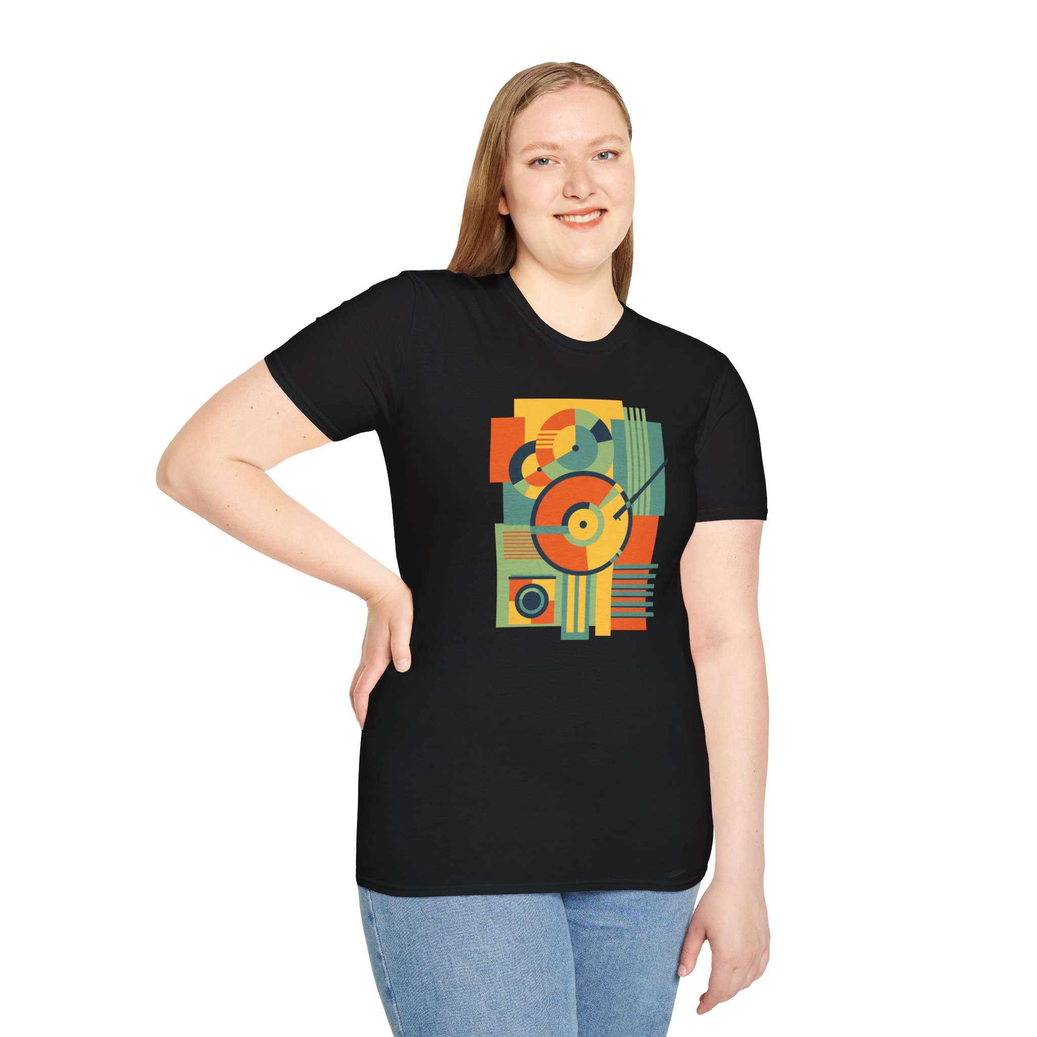 Retro Geometric Vinyl Record T-Shirt - Image 37