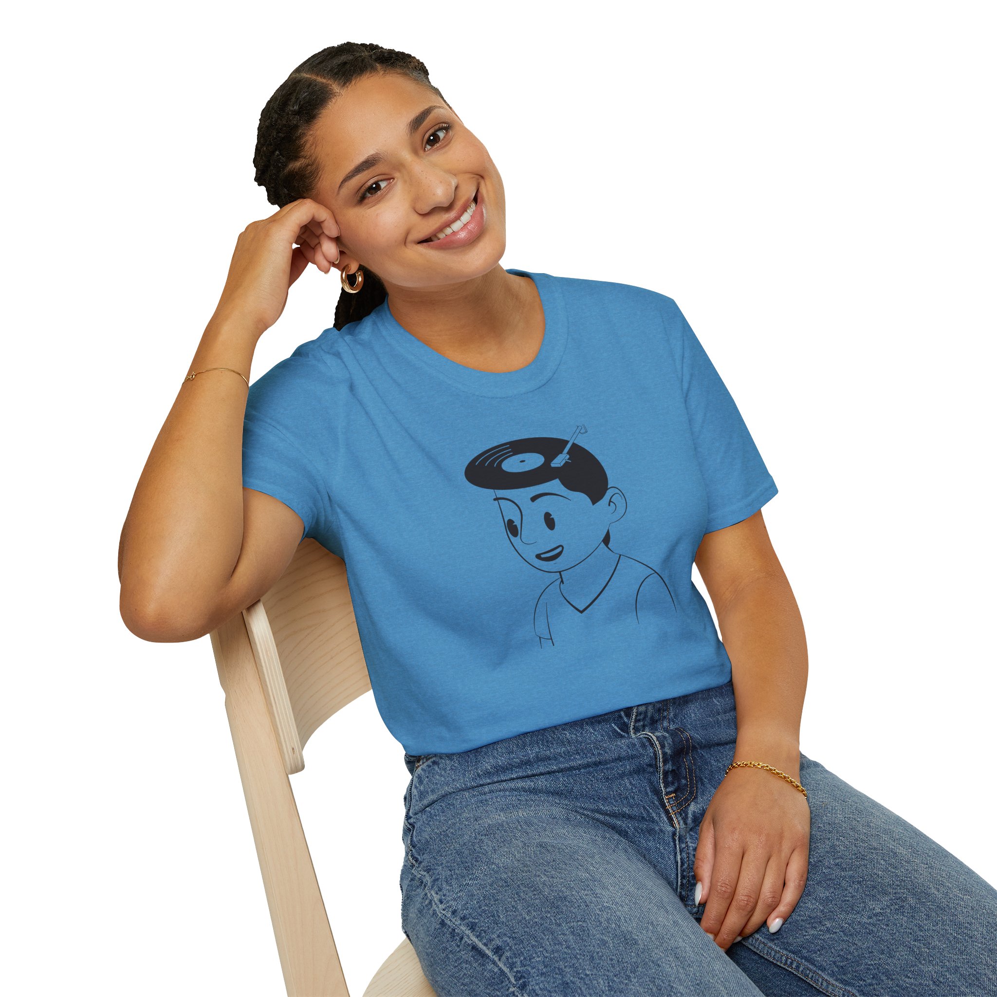 Retro Vinyl Head Illustration T-Shirt - Image 87