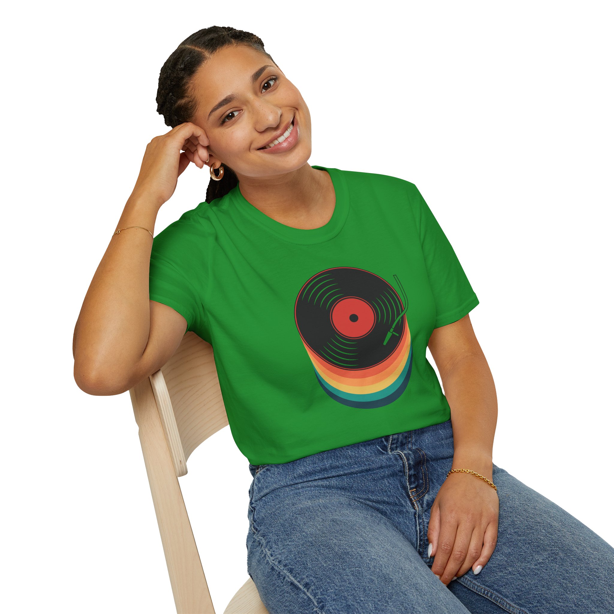 Retro Vinyl Record T-Shirt — Rainbow Stack Turntable Tee - Image 128