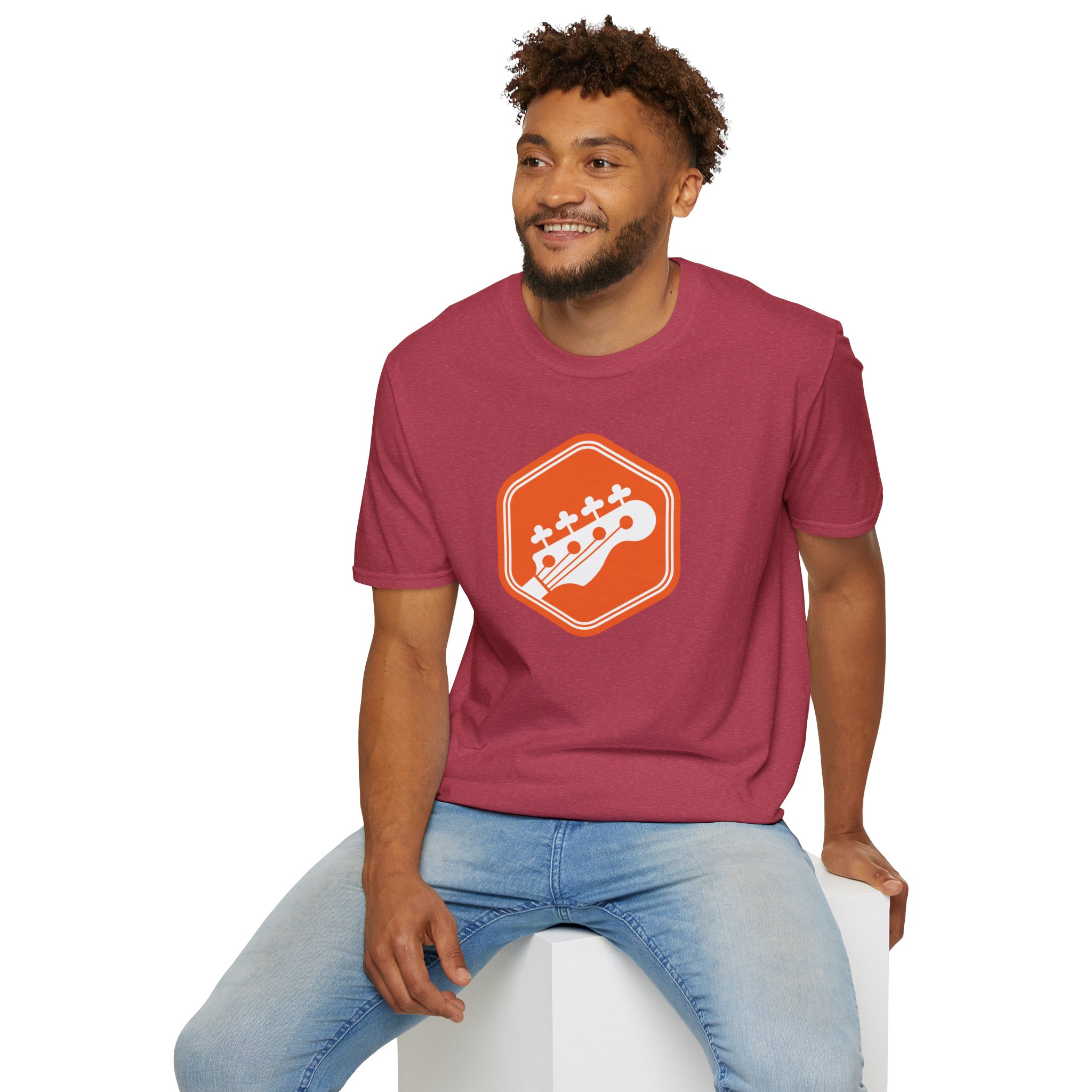 Orange Bass Guitar Badge T-Shirt — Retro Musician Tee for Bass Players - Image 124