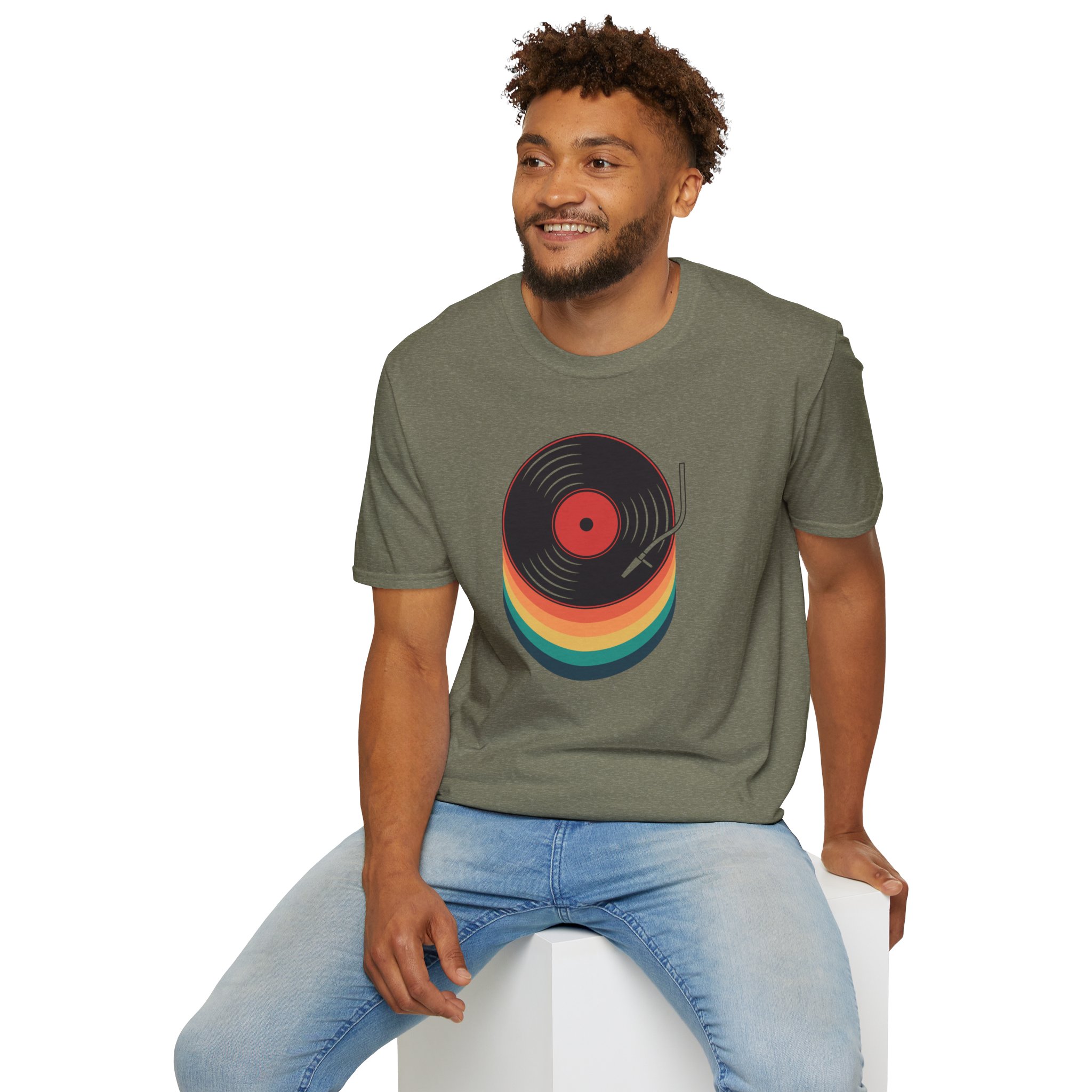 Retro Vinyl Record T-Shirt — Rainbow Stack Turntable Tee - Image 87