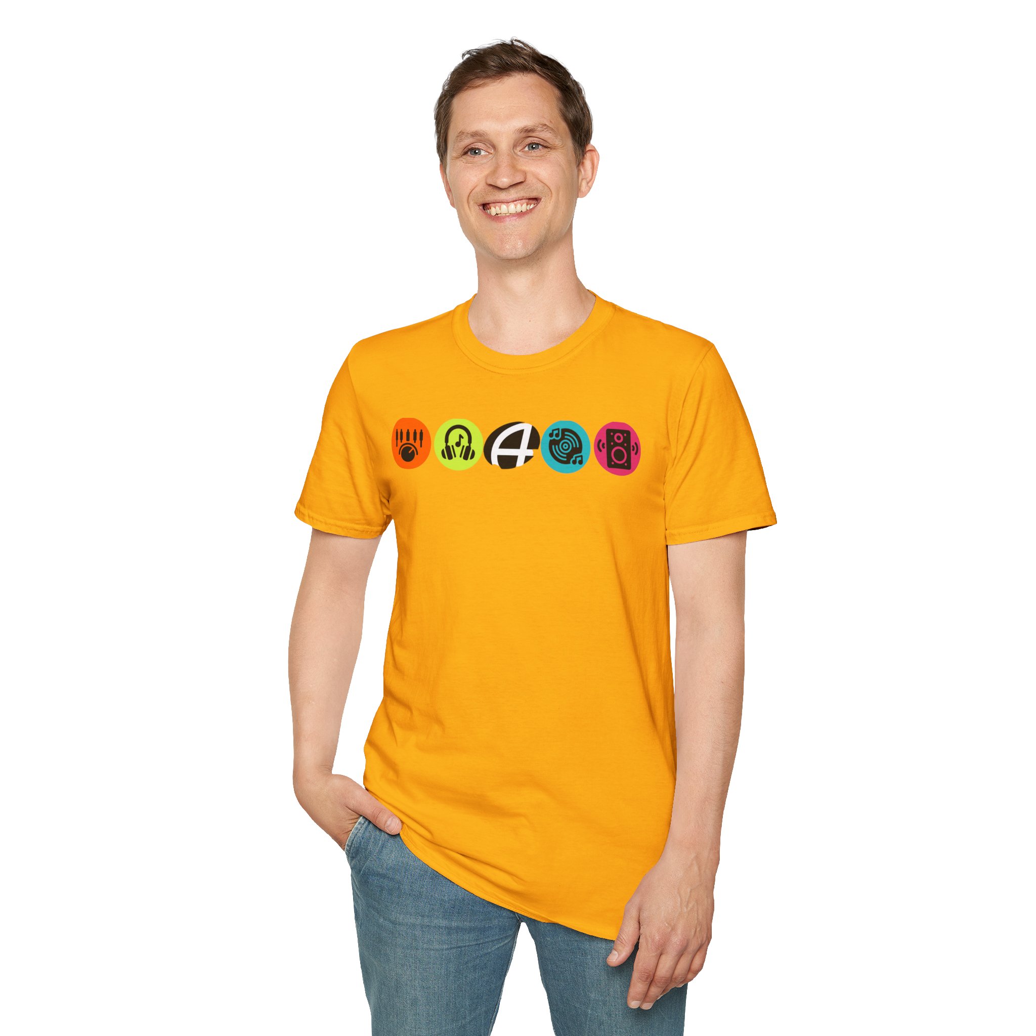 Music Icon Row T-Shirt — Colorful Band Equipment Graphic Tee - Image 33