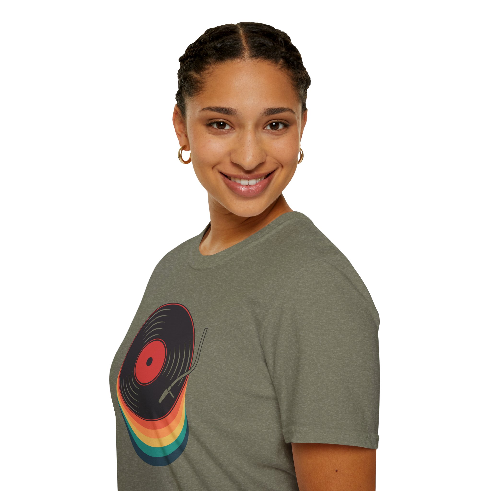 Retro Vinyl Record T-Shirt — Rainbow Stack Turntable Tee - Image 90
