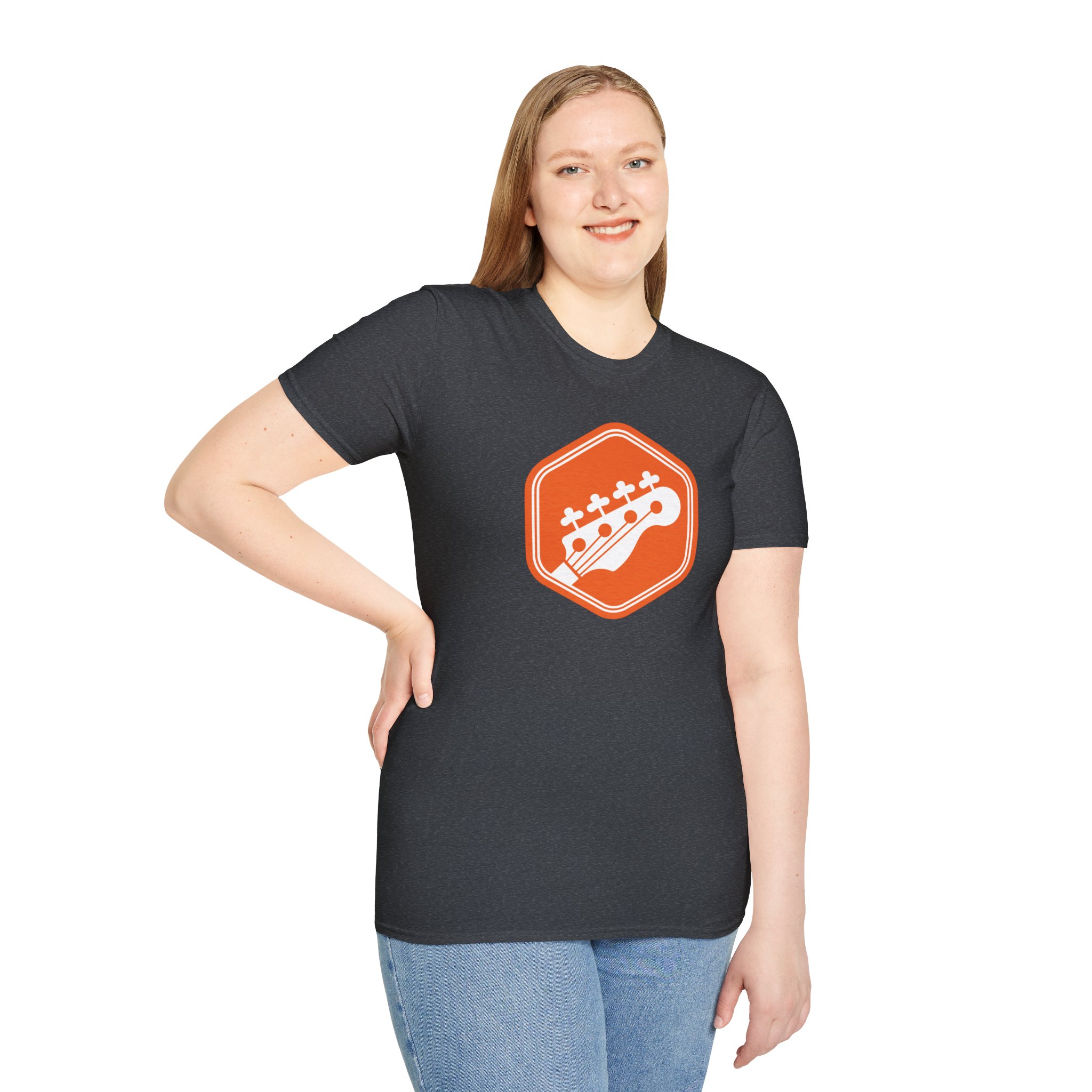 Orange Bass Guitar Badge T-Shirt — Retro Musician Tee for Bass Players - Image 86